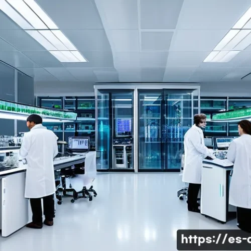 에이지오브제트 연구소 효율적 운영 - A modern scientific research laboratory bustling with activity, featuring diverse researchers in pro...