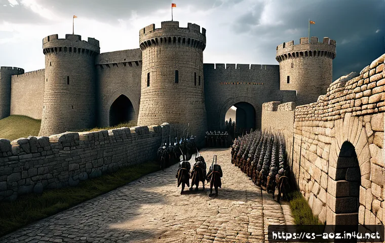 에이지오브제트 고급 병력 사용법 - A dynamic battlefield scene featuring elite infantry units in heavy armor defending a fortified gate...