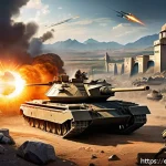에이지오브제트 자원 부족 해결법 - A detailed futuristic battlefield scene from a strategy game, showing a fortified base with advanced...