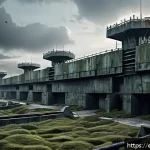 에이지오브제트 방어력 강화법 - A detailed futuristic fortified base scene showcasing a layered defensive wall system in a post-apoc...
