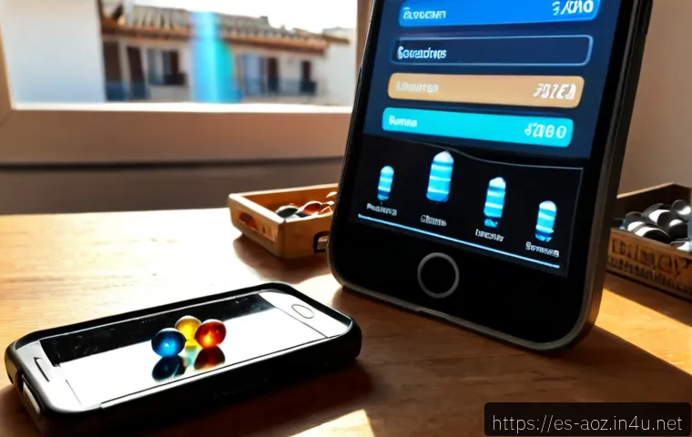 Home 17 에이지오브제트 자원 회복 아이템 - Photorealistic close-up of a smartphone on a clean wooden desk in a sunlit Spanish apartment, screen...